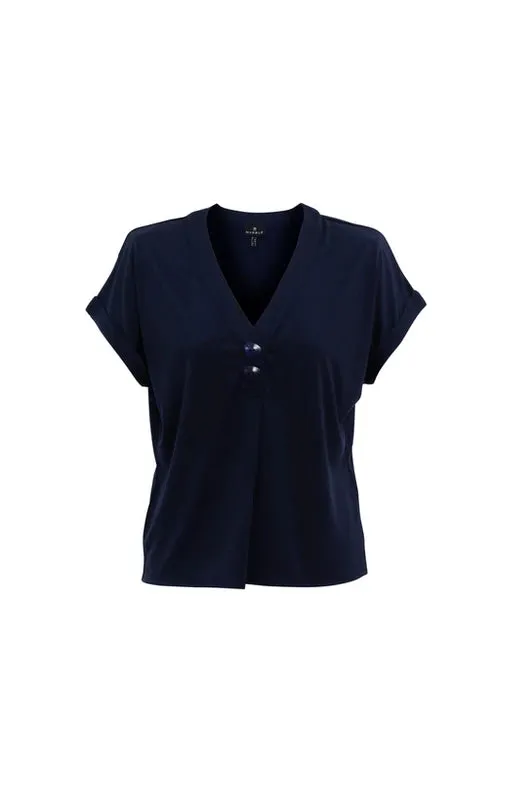 7386- V Neck Top- Navy- Marble