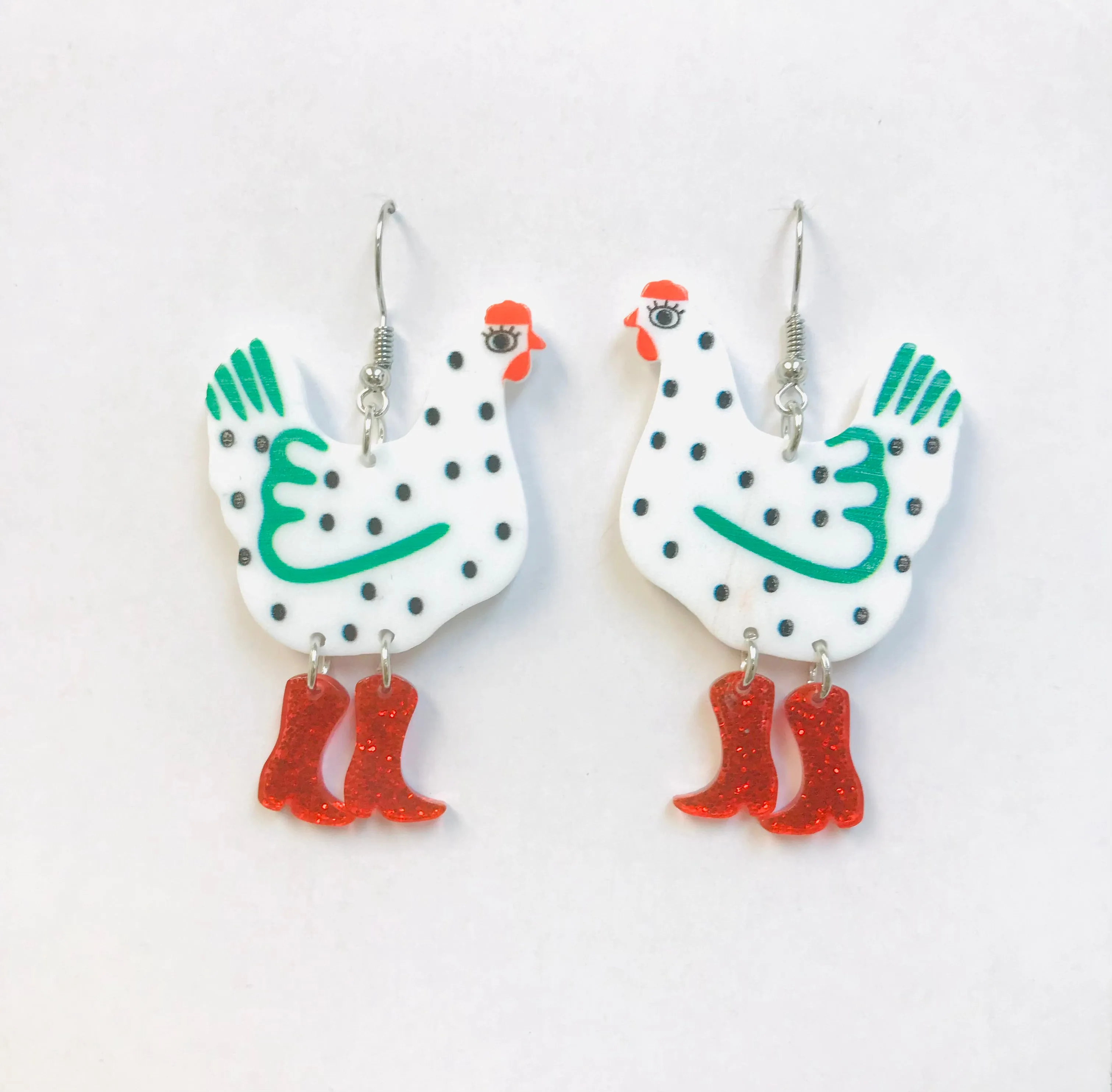 Acrylic Hen Chicken Wearing Boots Earrings Rooster