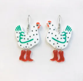 Acrylic Hen Chicken Wearing Boots Earrings Rooster