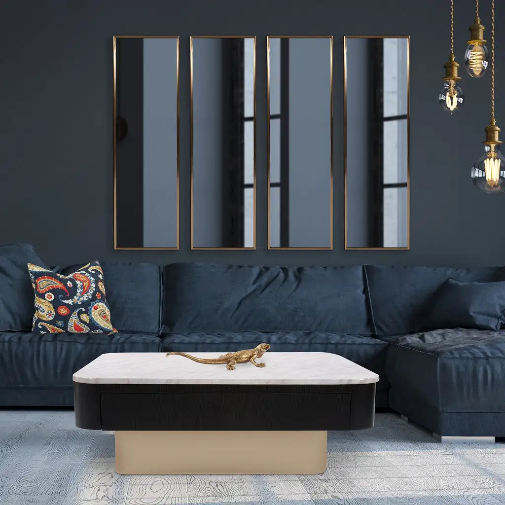 Antiqued Brushed Brass Rectangular Full Length Wall Mirror