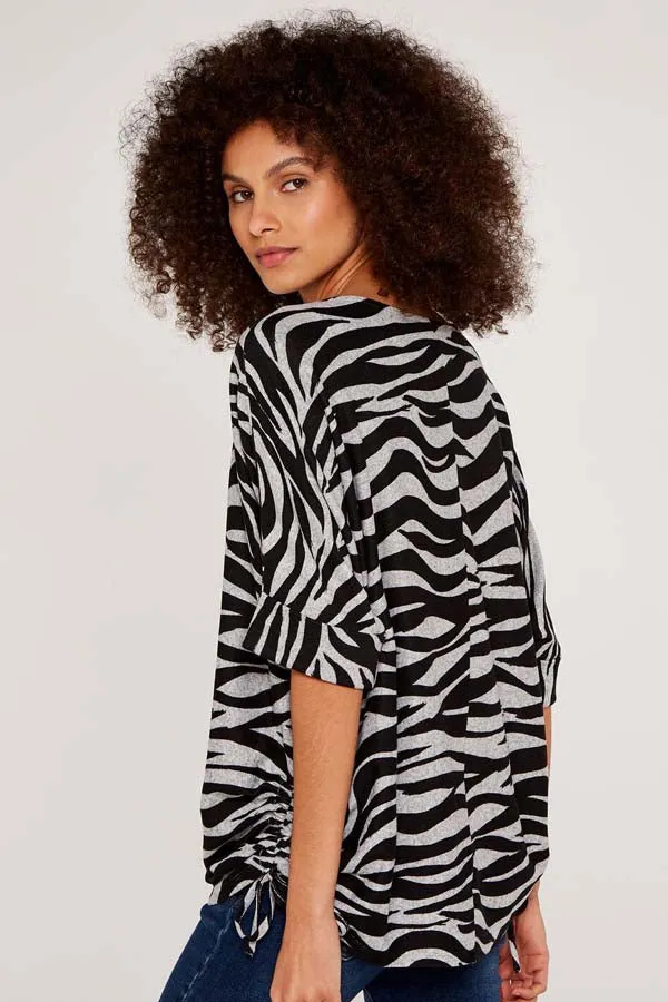 Apricot Drawstring Zebra Top