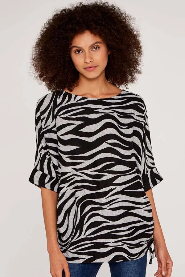 Apricot Drawstring Zebra Top