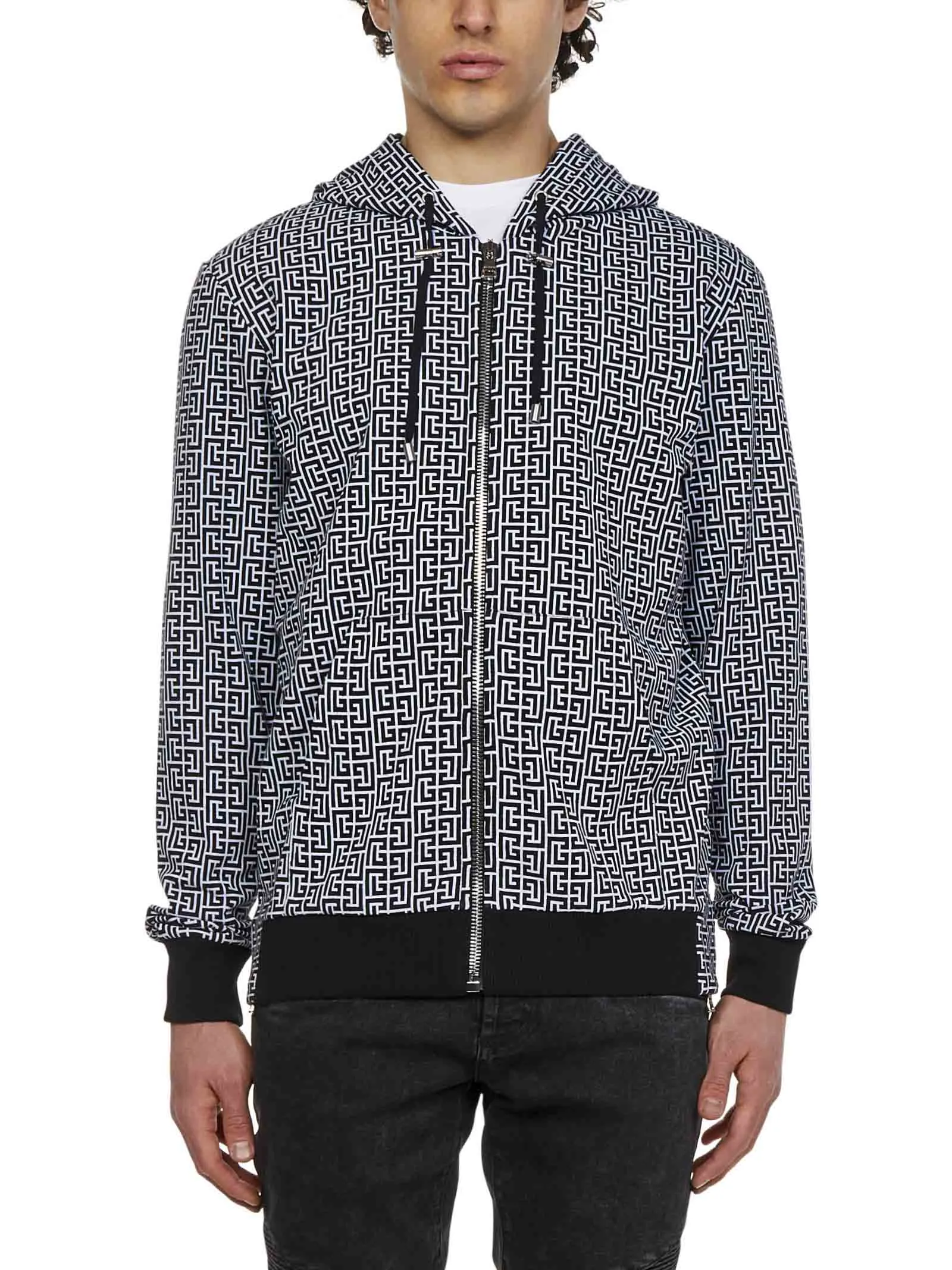 Balmain Monogram Print Zipped Hoodie