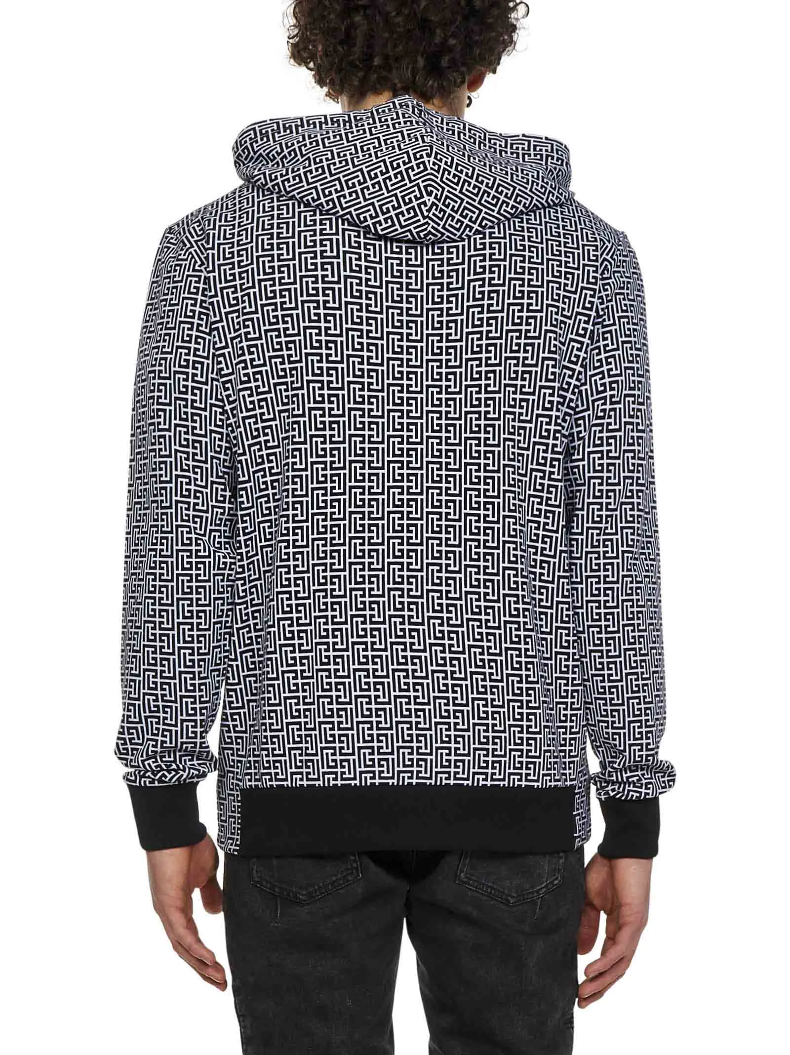 Balmain Monogram Print Zipped Hoodie