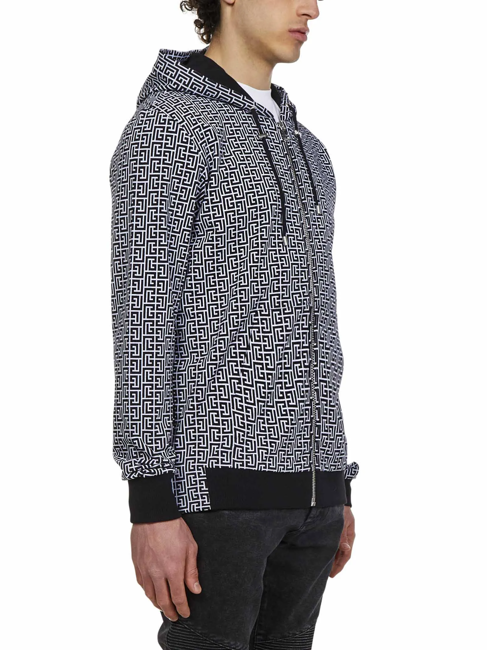 Balmain Monogram Print Zipped Hoodie