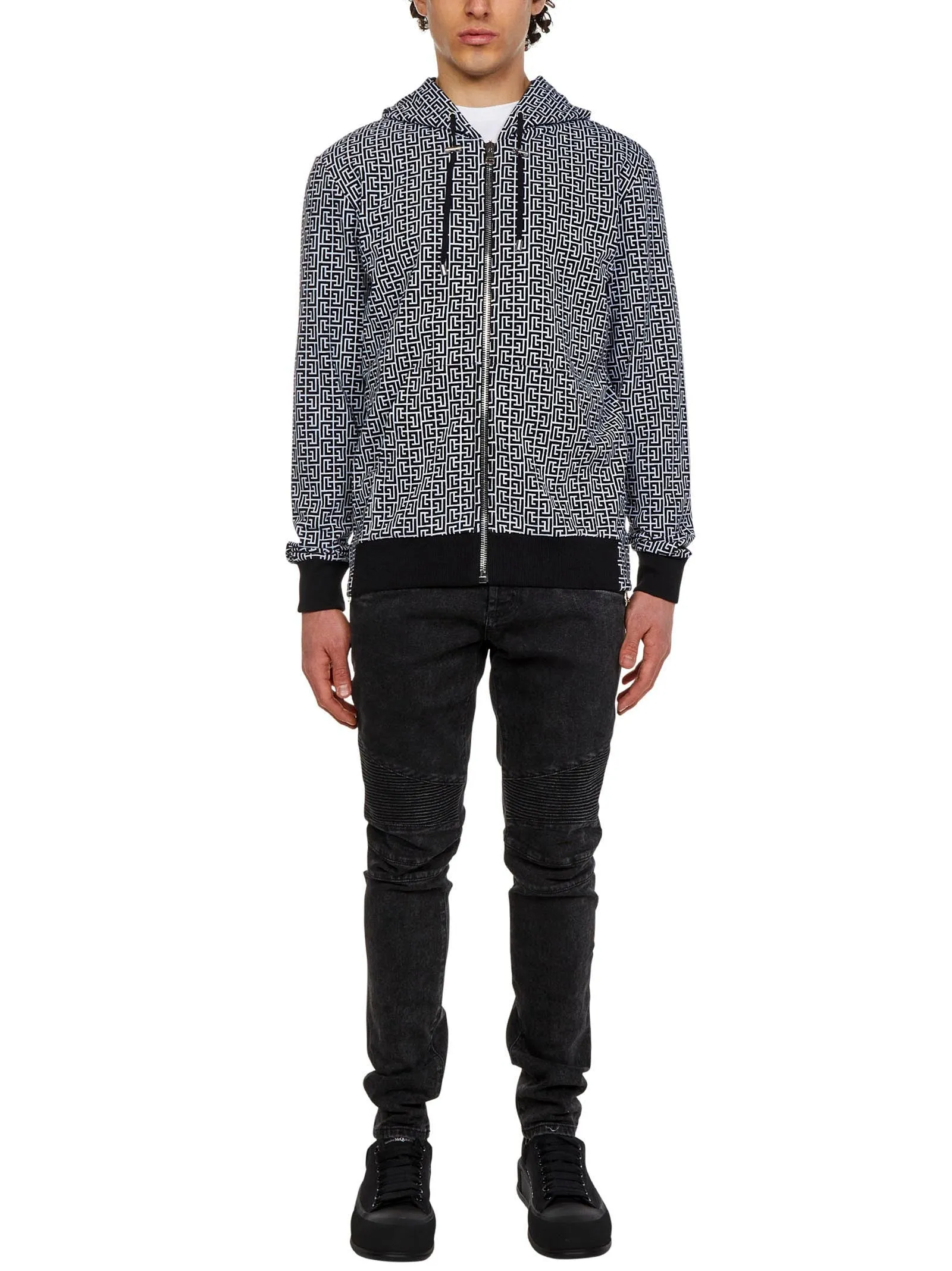 Balmain Monogram Print Zipped Hoodie