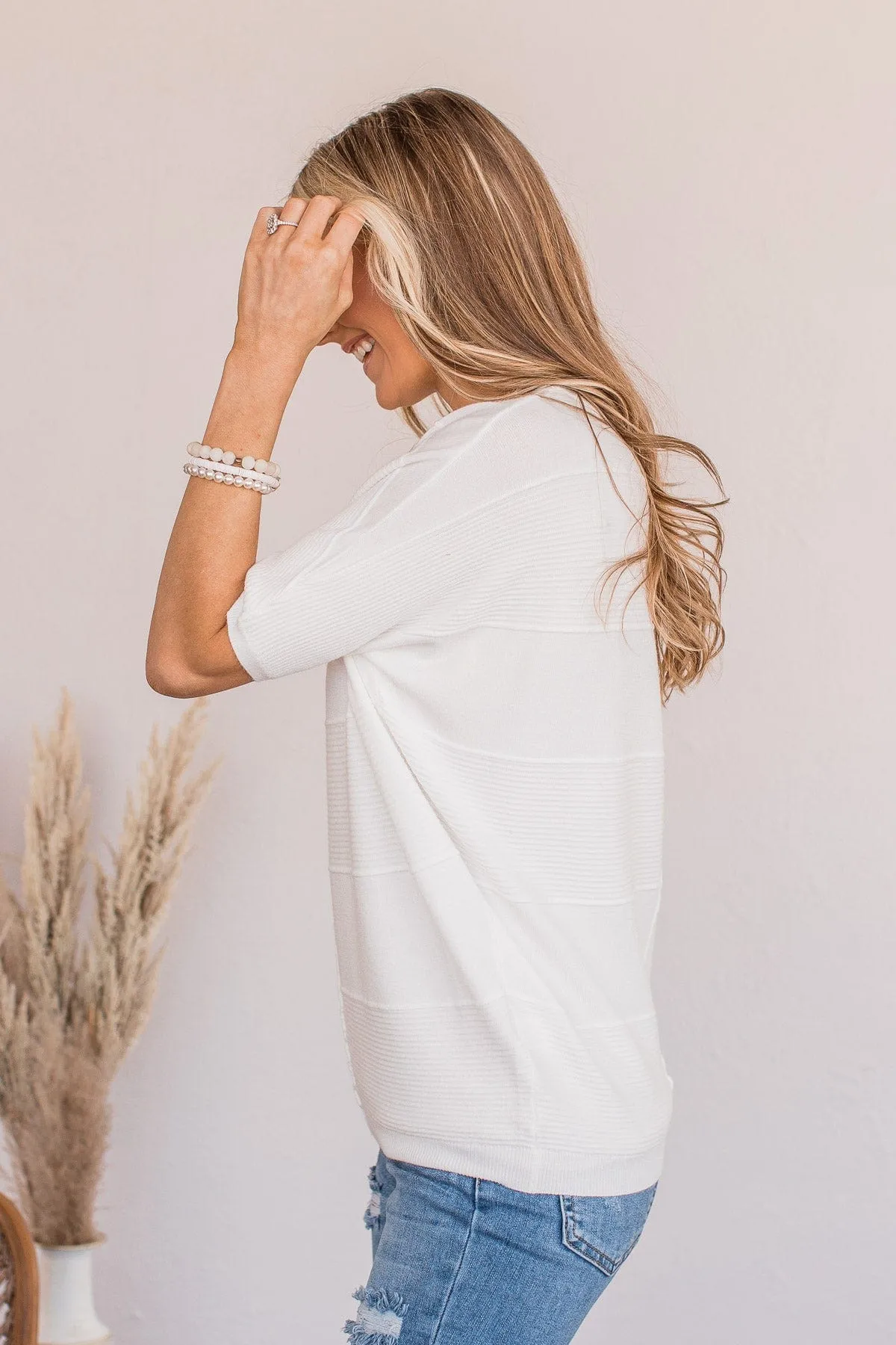 Banding Together Ribbed Top- Off White