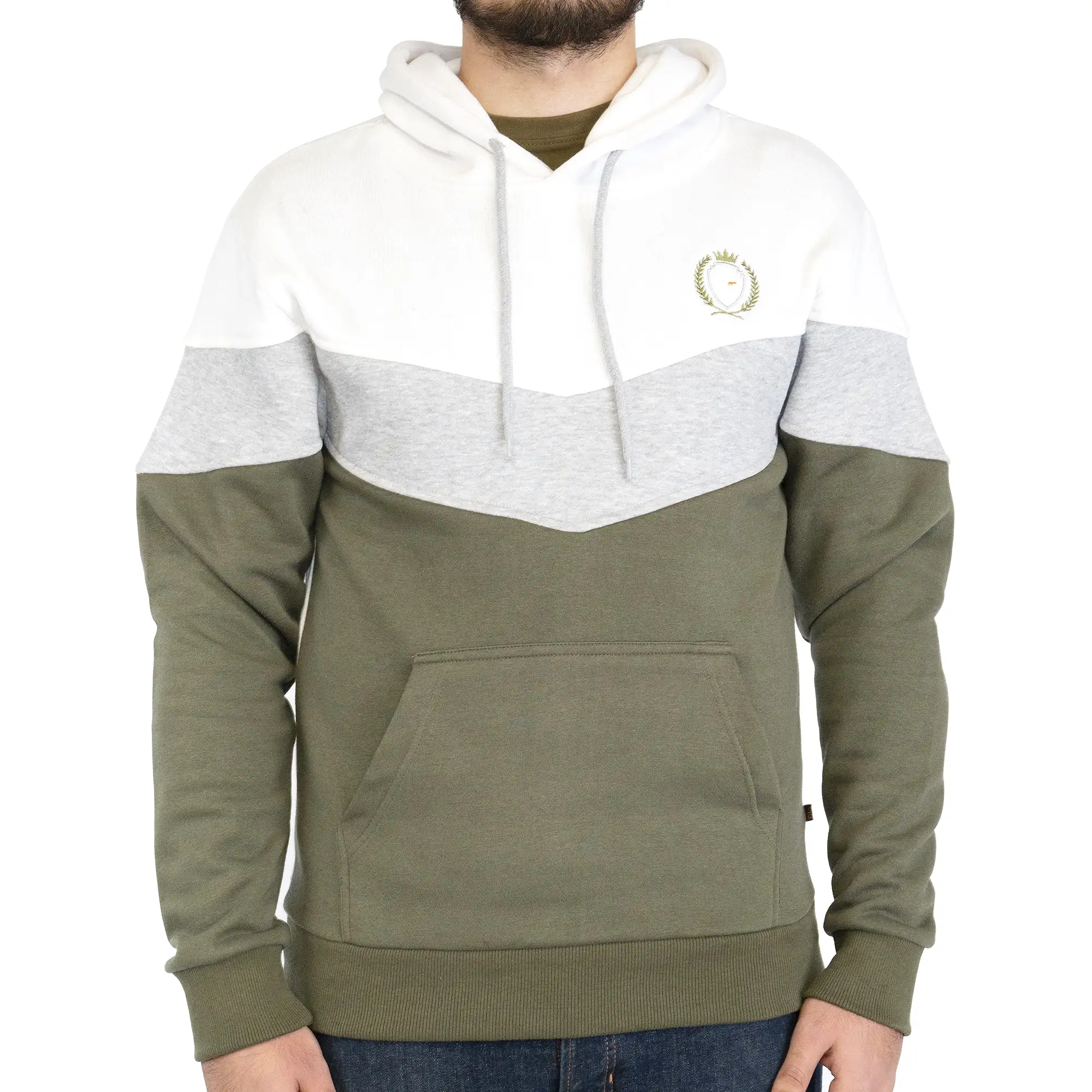 Basic Contrast Hoodie - OLV & WHT