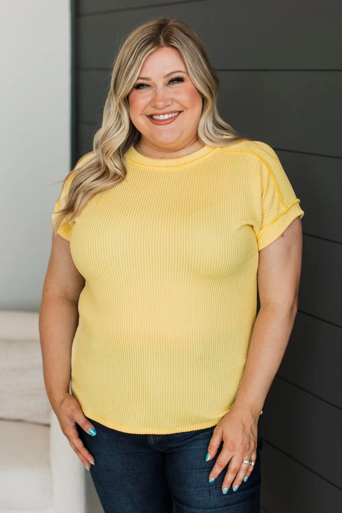 Be Your Number One Ribbed Top- Yellow