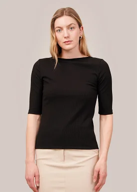 Black Scoop Back Ribbed Top