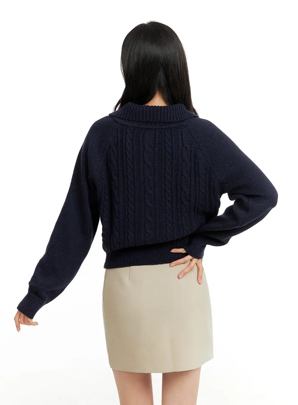 Cable Knit Zip-Up Sweater OF414