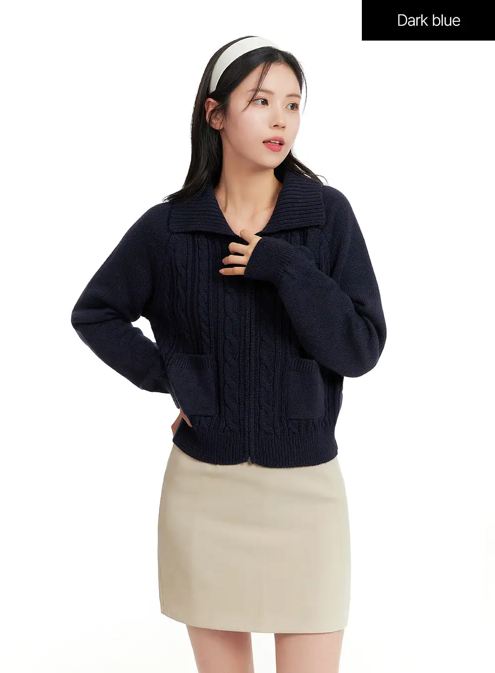 Cable Knit Zip-Up Sweater OF414