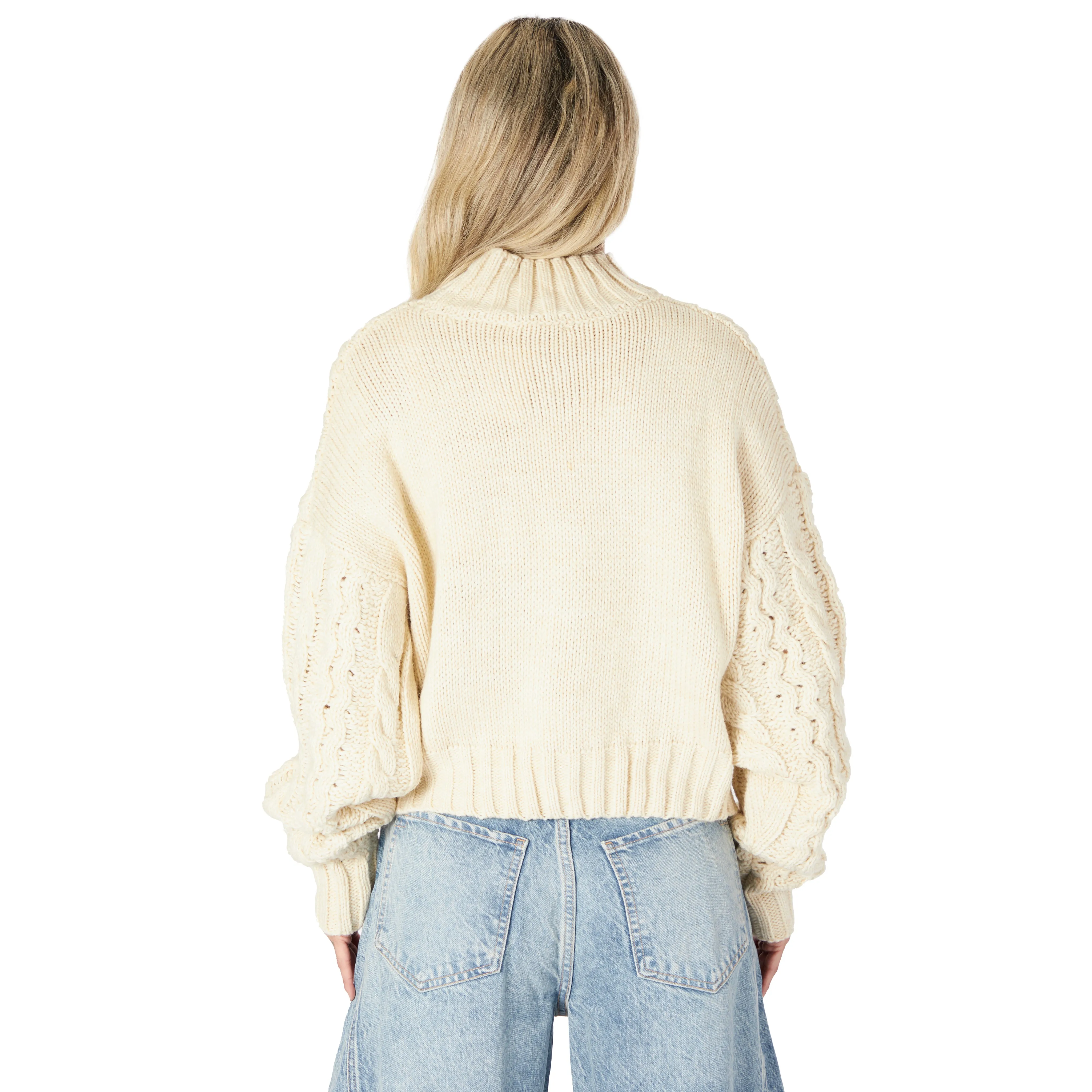 Cableknit Pearl Mock Sweater