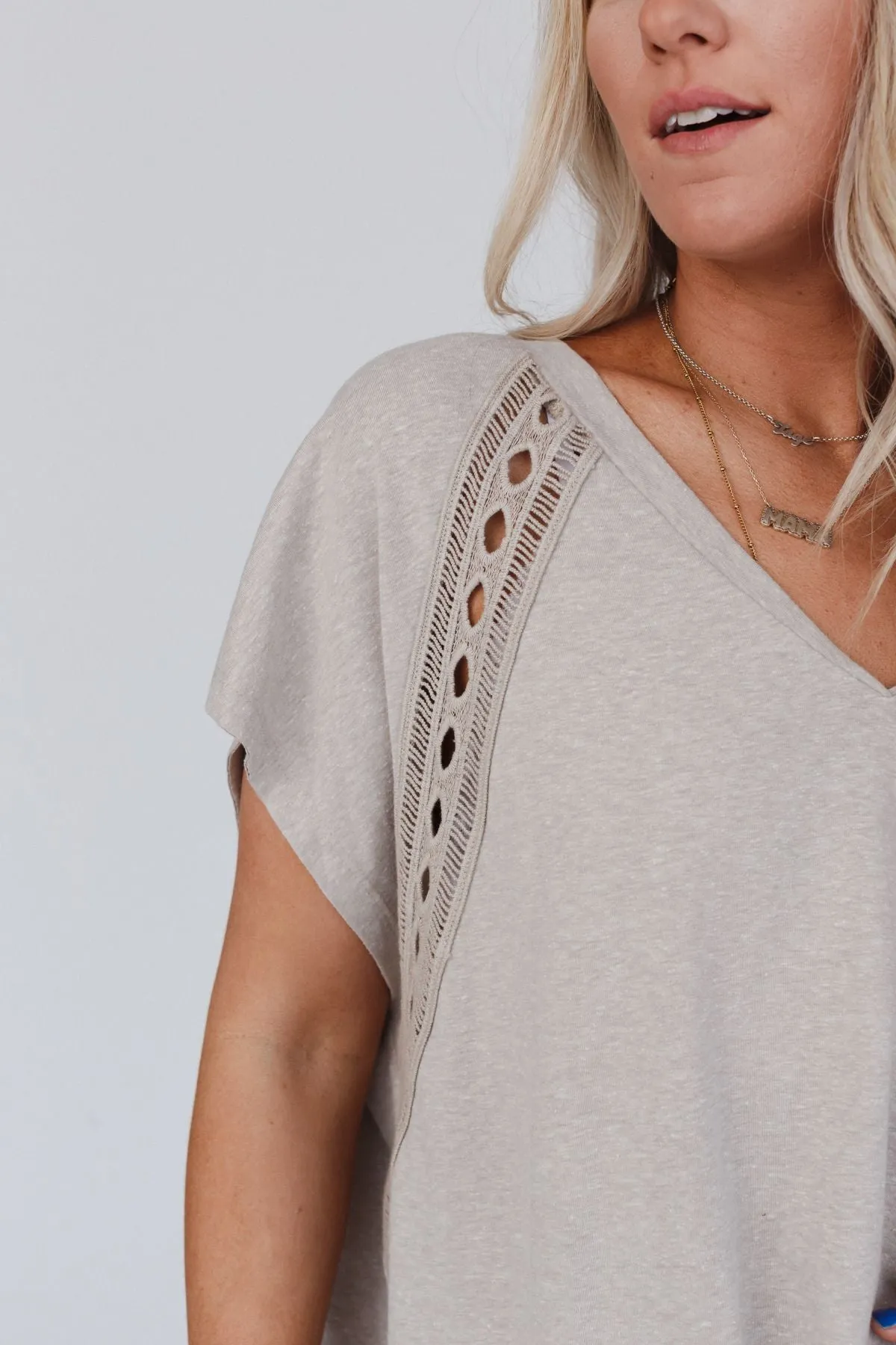 Camden Lace V Neck Top - Camel