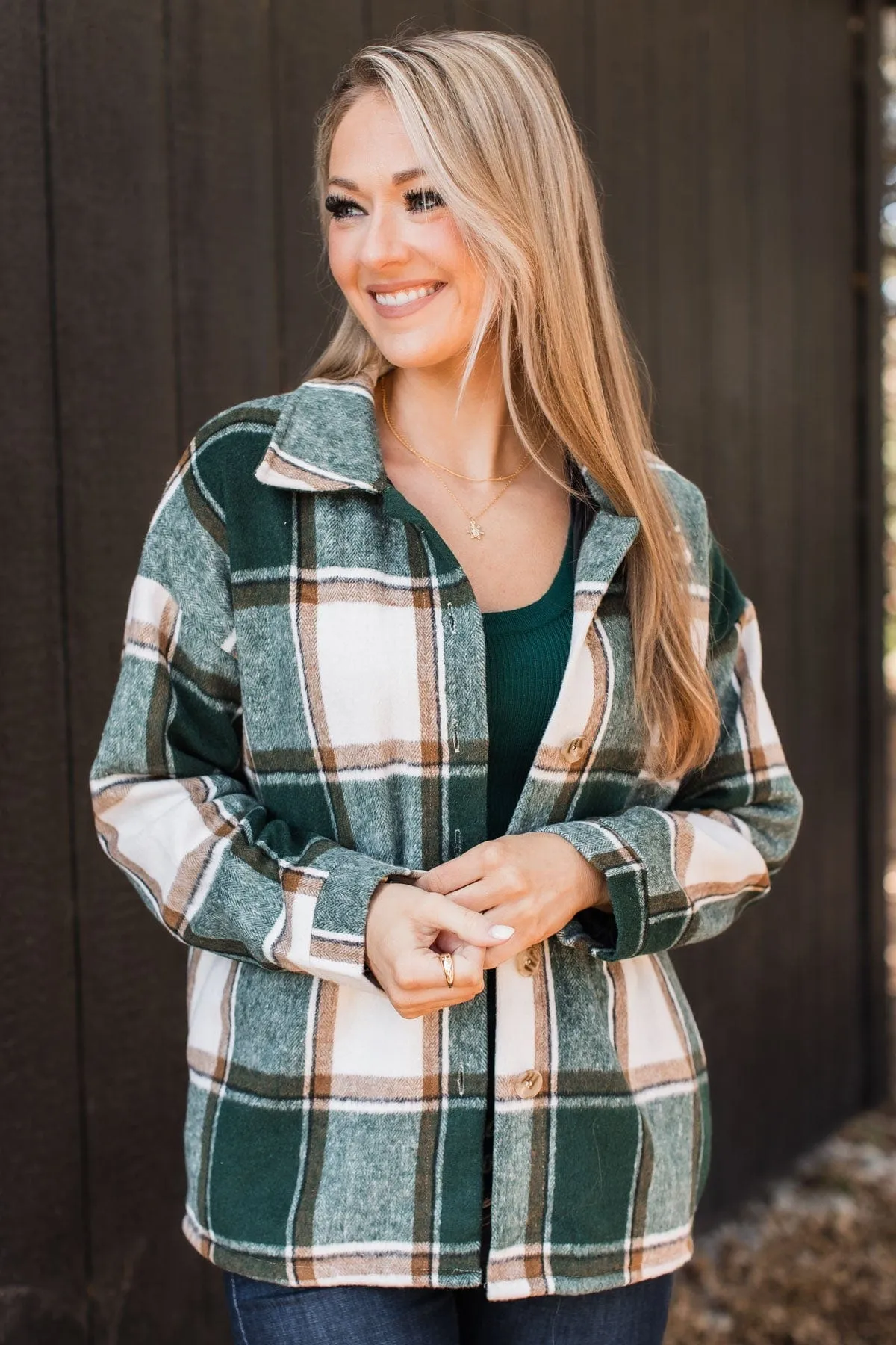 Campfire Nights Plaid Jacket- Hunter Green