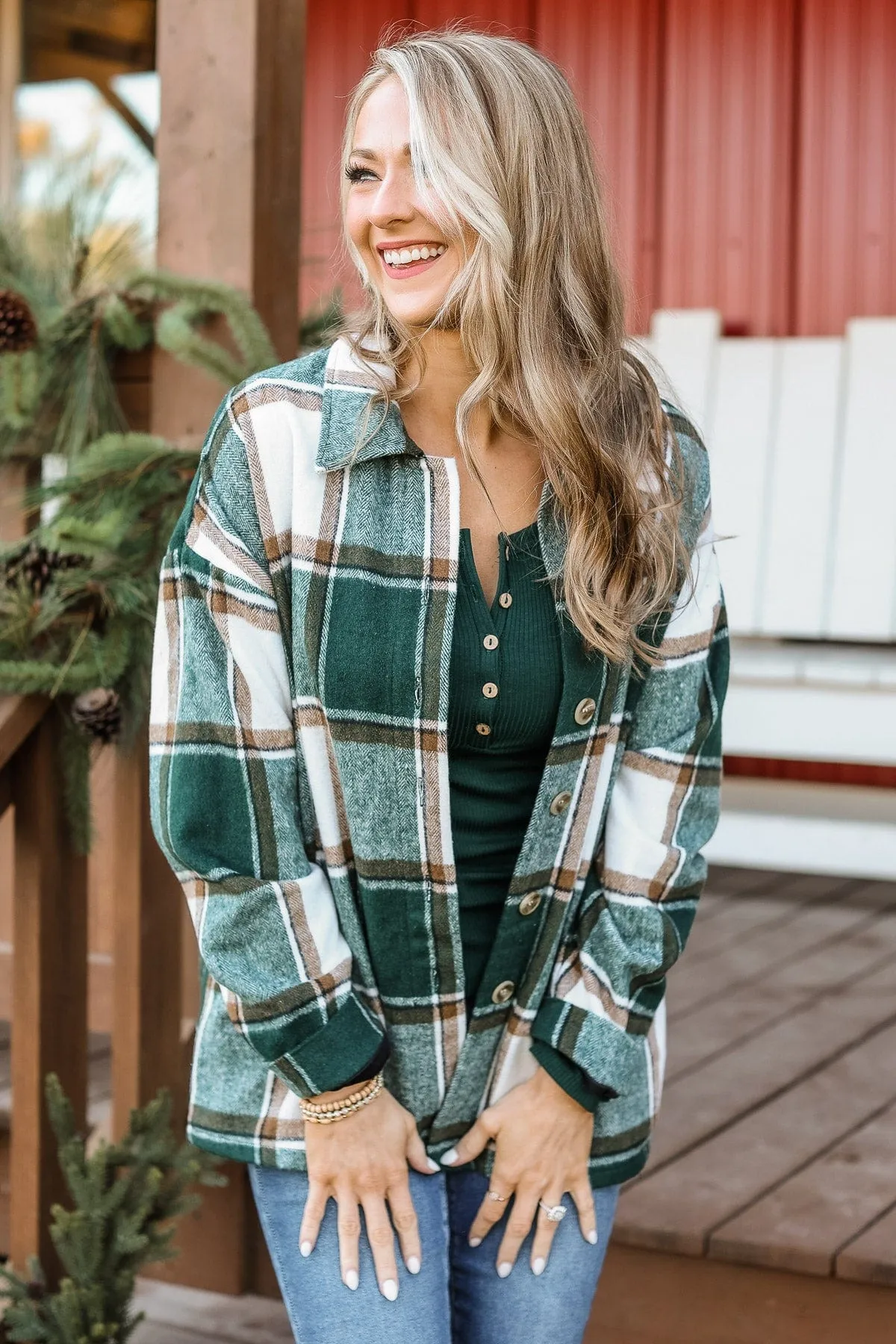 Campfire Nights Plaid Jacket- Hunter Green