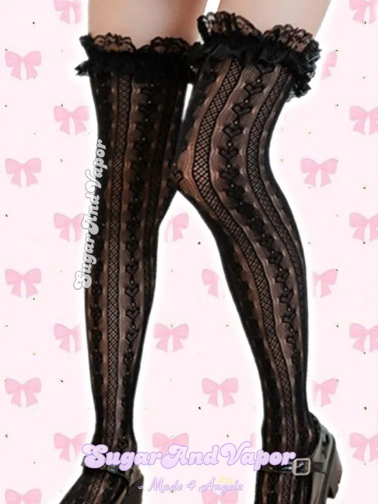 Cassia Heart Lace Fishnet Thigh High Stockings