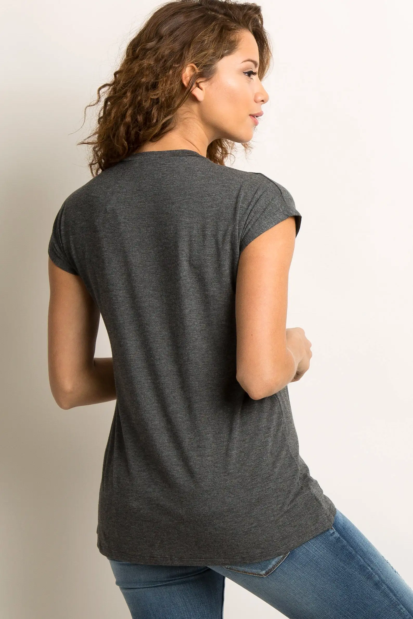 Charcoal Grey Layered Wrap Front Nursing Top