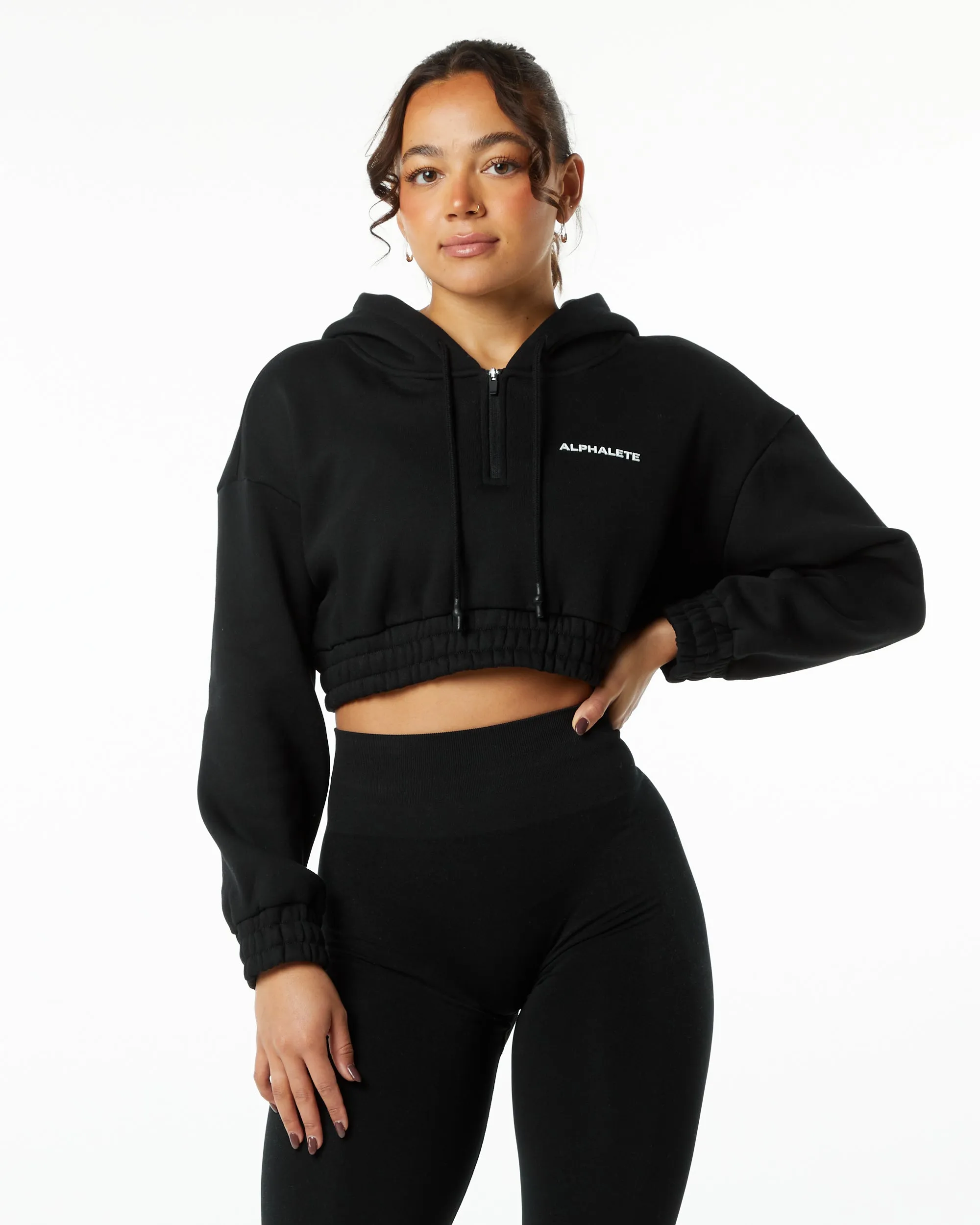 Classic Capital Crop Hoodie - Black