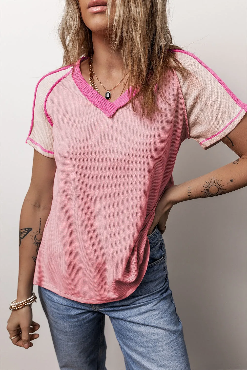 Connie Color Block V-Neck Top