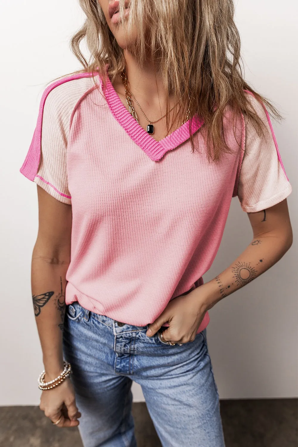 Connie Color Block V-Neck Top