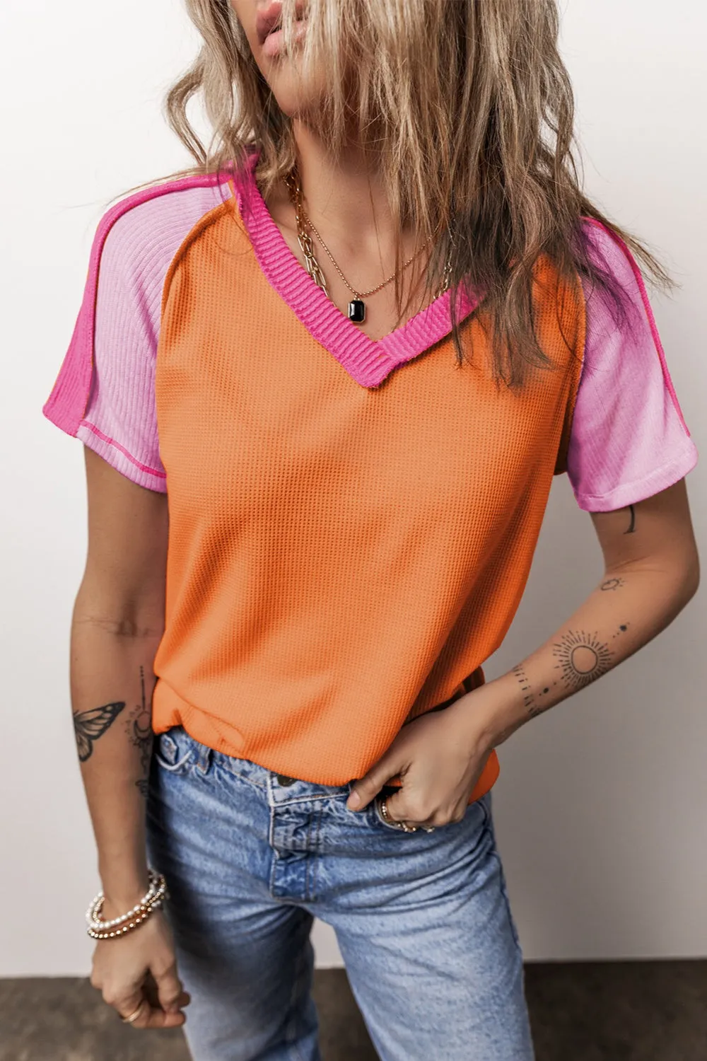 Connie Color Block V-Neck Top