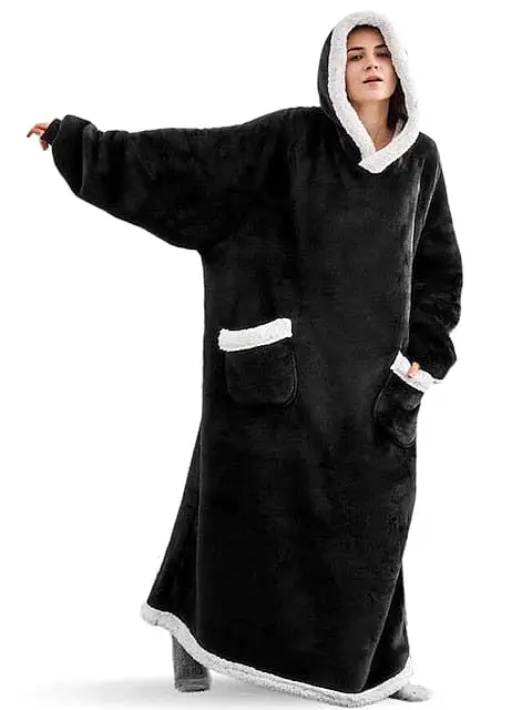 Cozy Black Wearable Blanket Hoodie for Adults and Teens