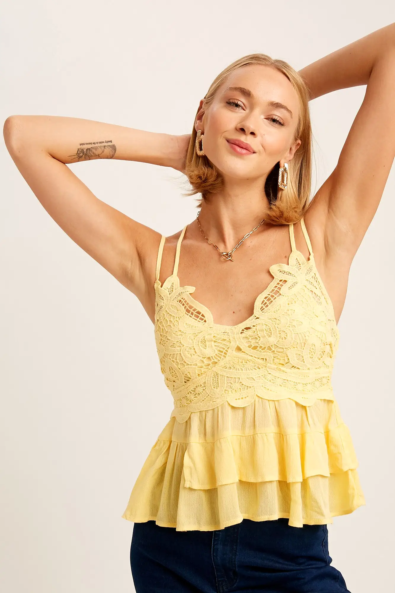 Crochet Lace Chest Layered Crop Camisole Top