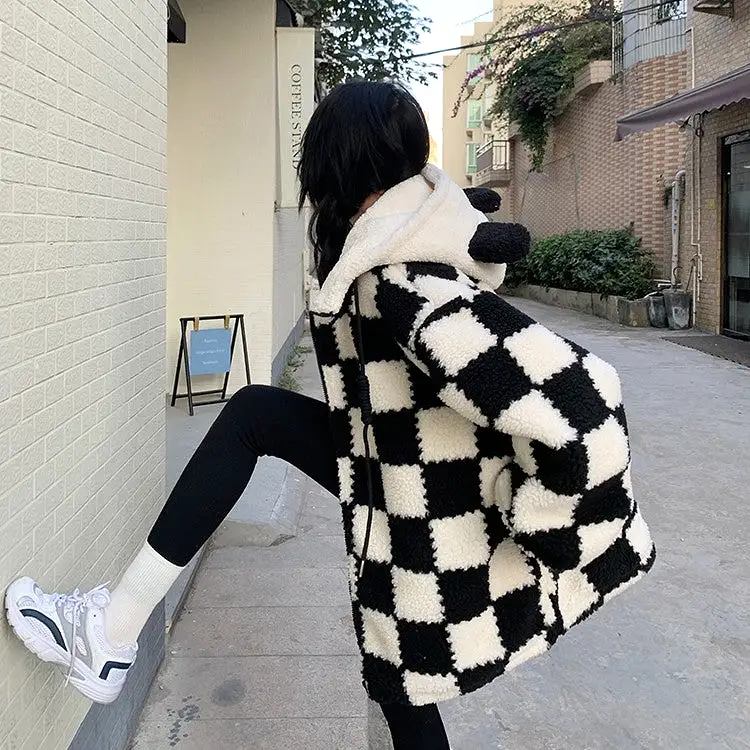 Cute Grid Plush Coat