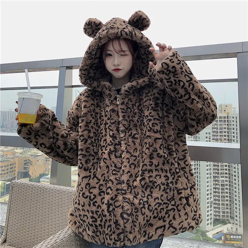 Cute Leopard Grain Hoodie Coat AD12707