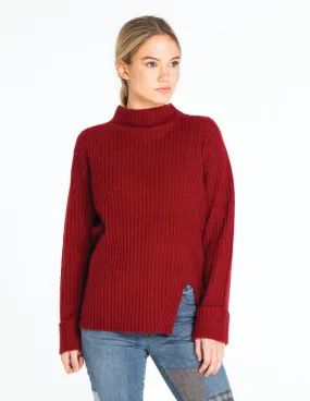 Dark Red, Mock Neck Sweater