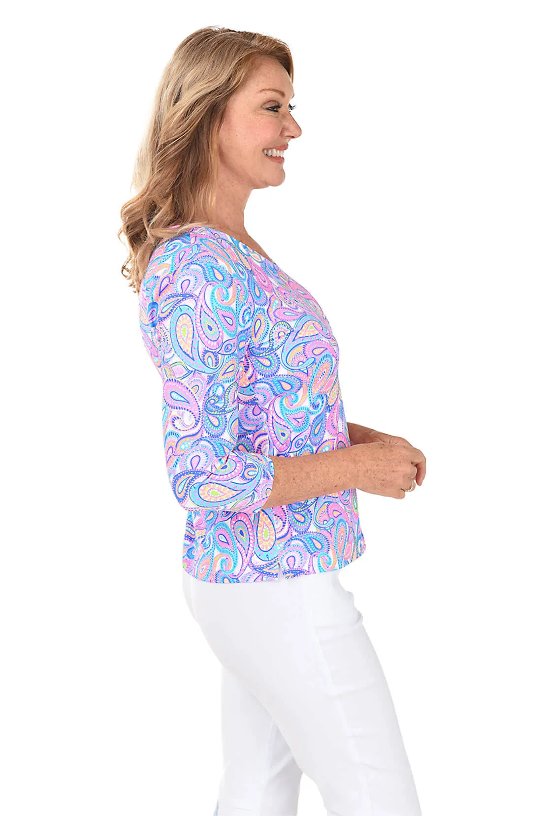 Dazzling Paisley Classic UPF50+ V-Neck Top