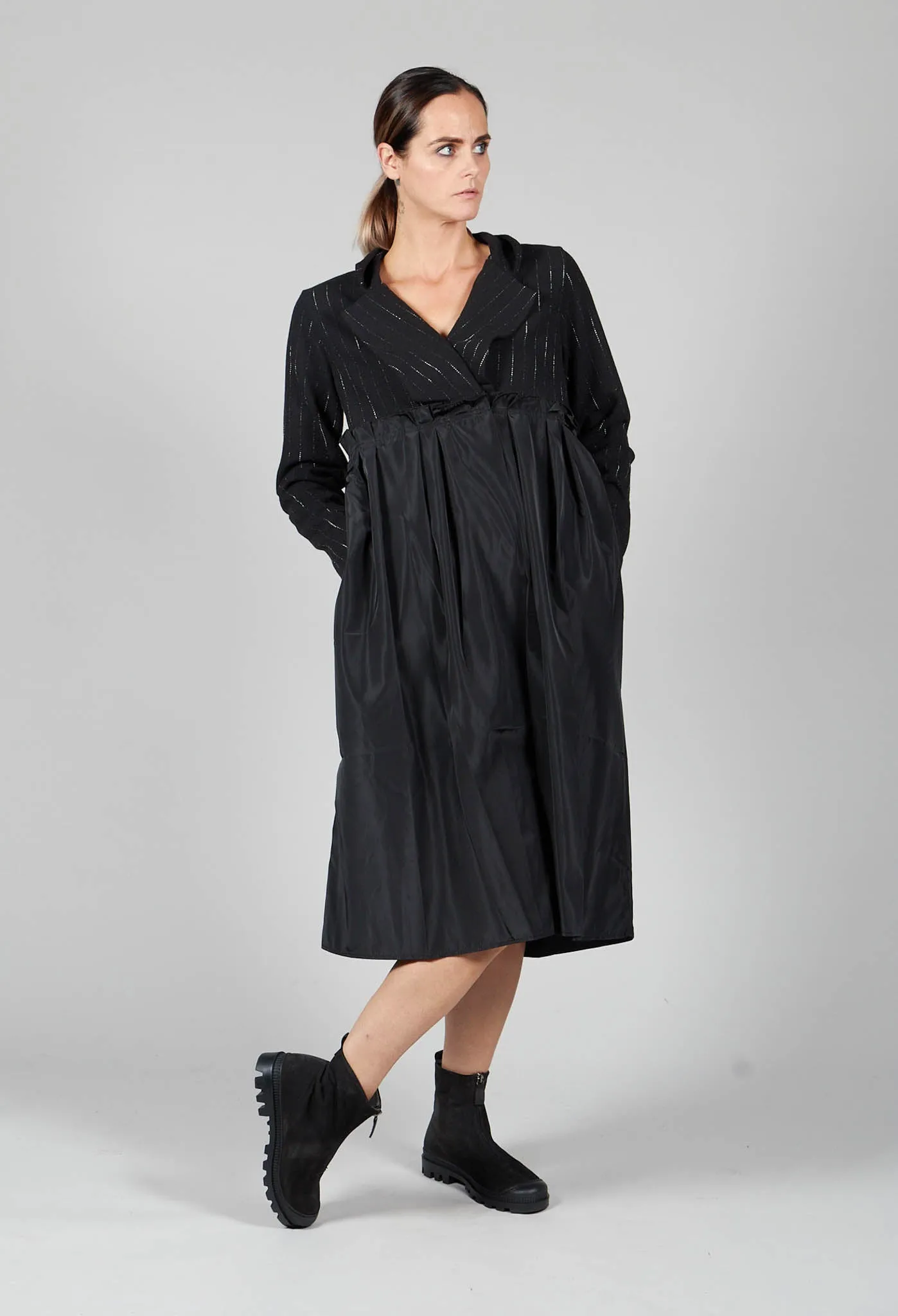 Dust Coat Pleated Dress in Black