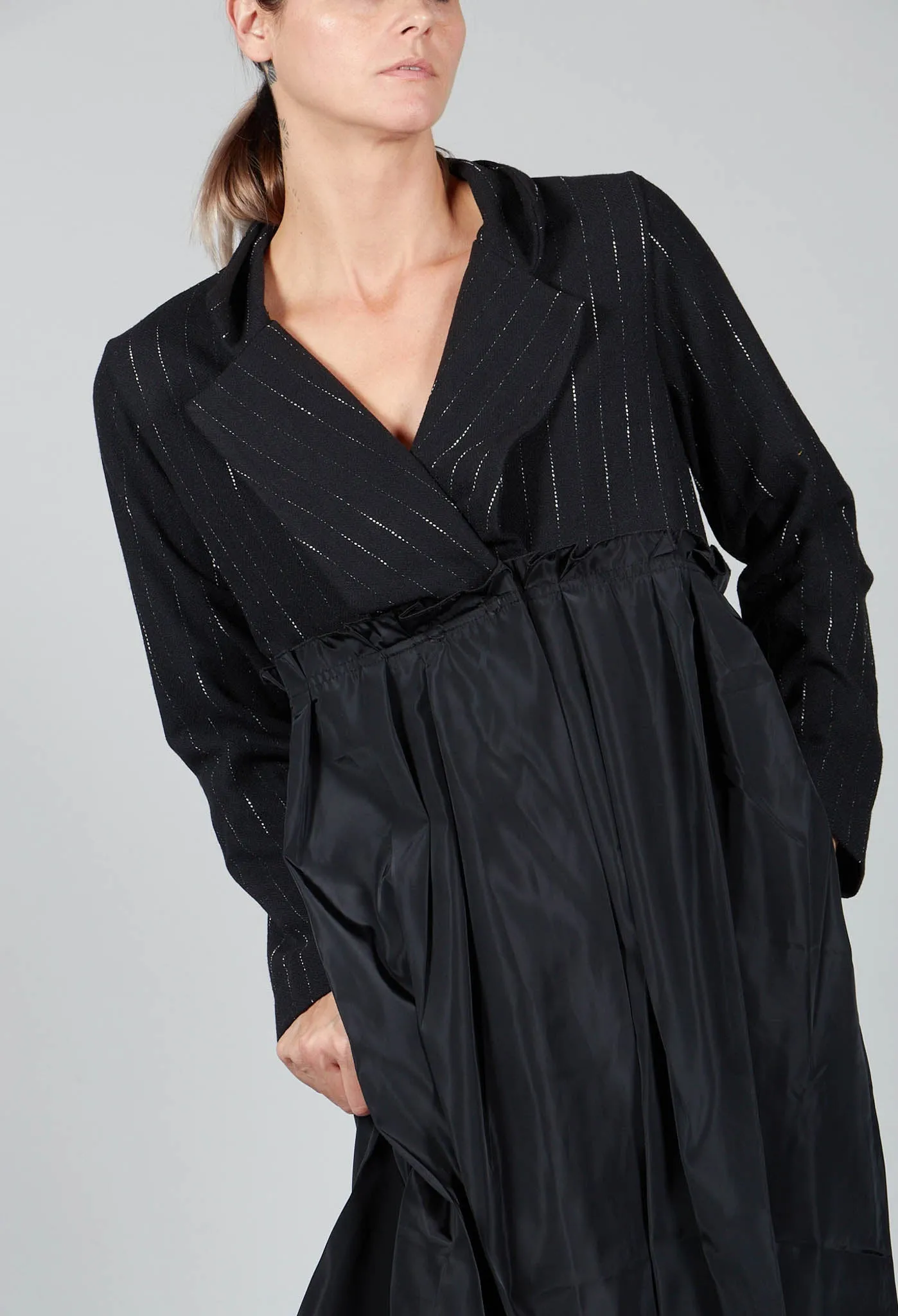 Dust Coat Pleated Dress in Black