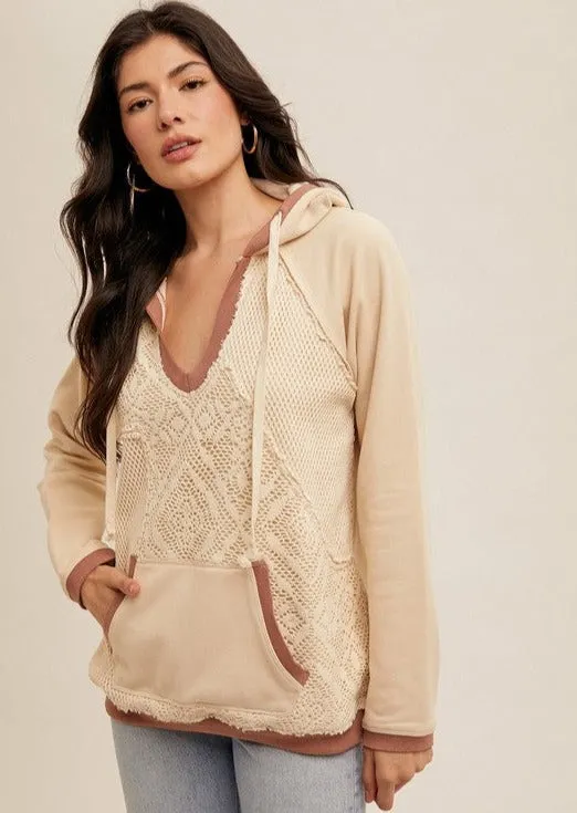 Ecru Crochet French Terry Hoodie