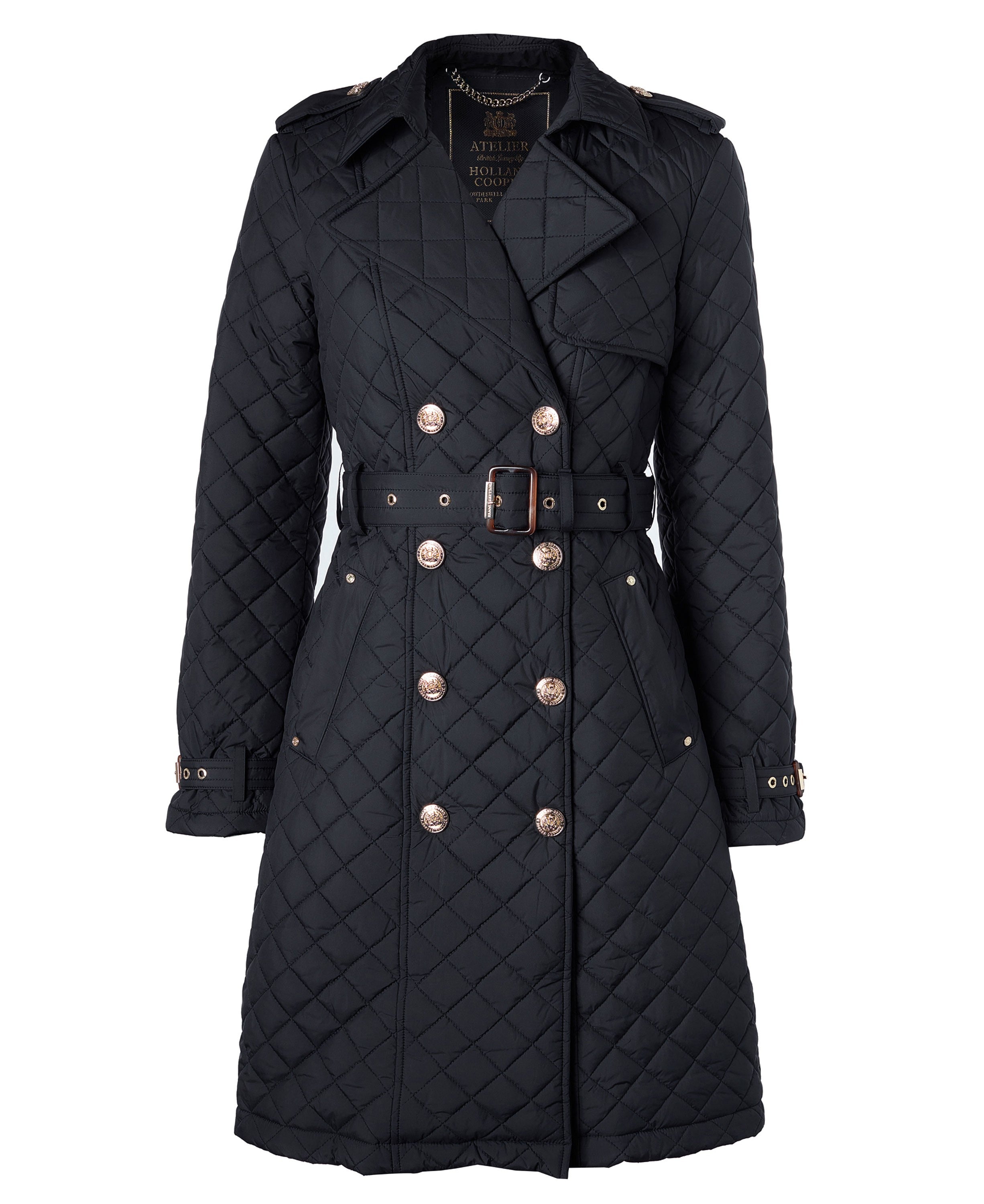 Enstone Quilted Trench Coat                             Black Gold