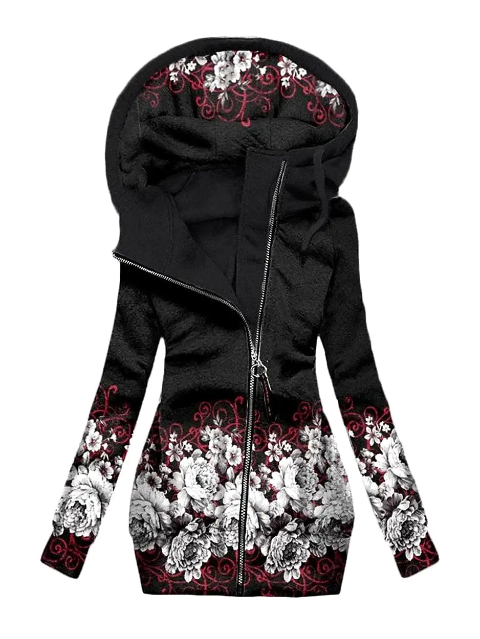 Floral Butterfly Zip Up Hoodie for Women