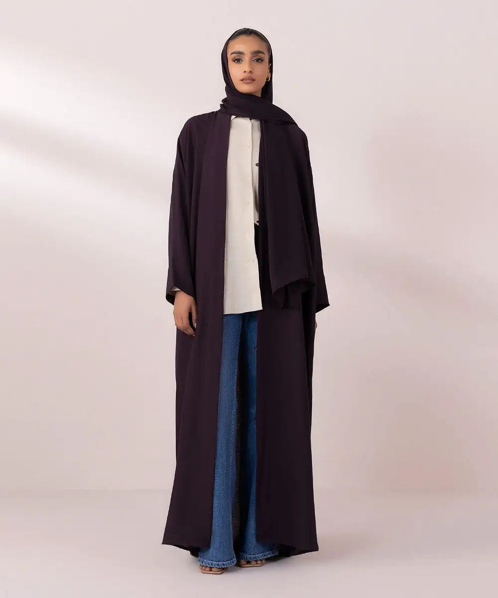 Front Open Crinkle Abaya Set