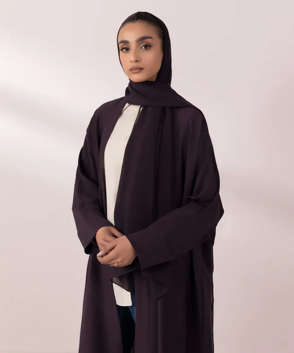 Front Open Crinkle Abaya Set