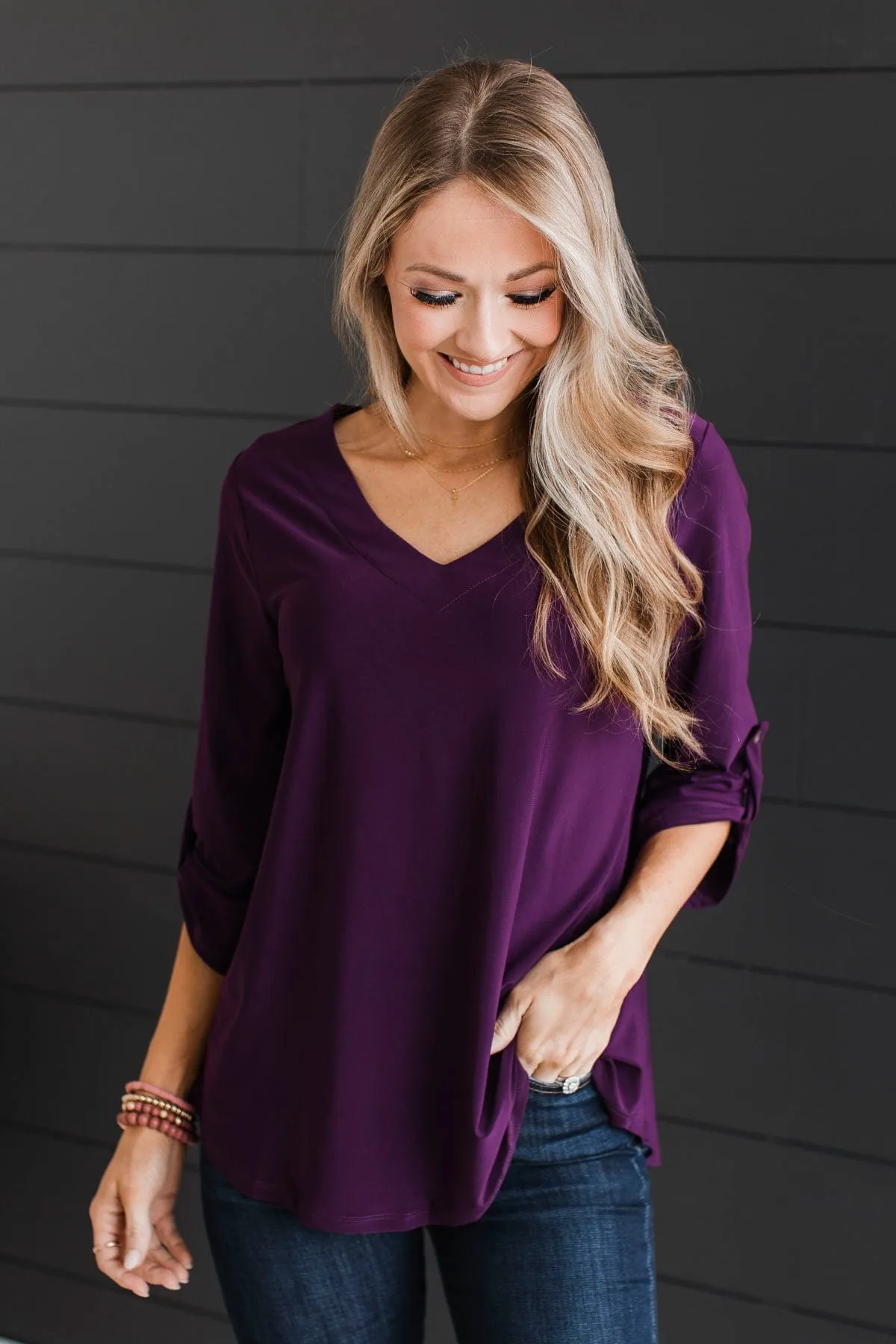 Getting Excited V-Neck Top- Plum