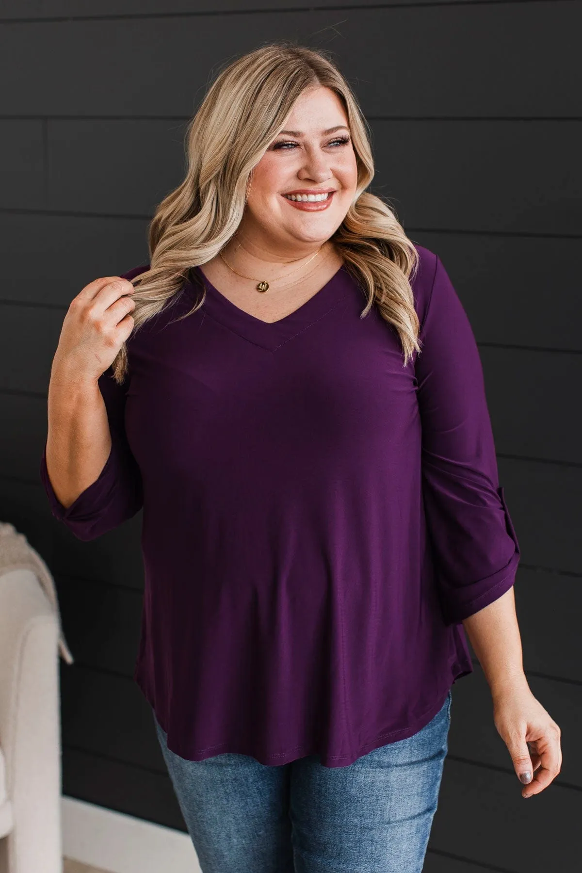 Getting Excited V-Neck Top- Plum