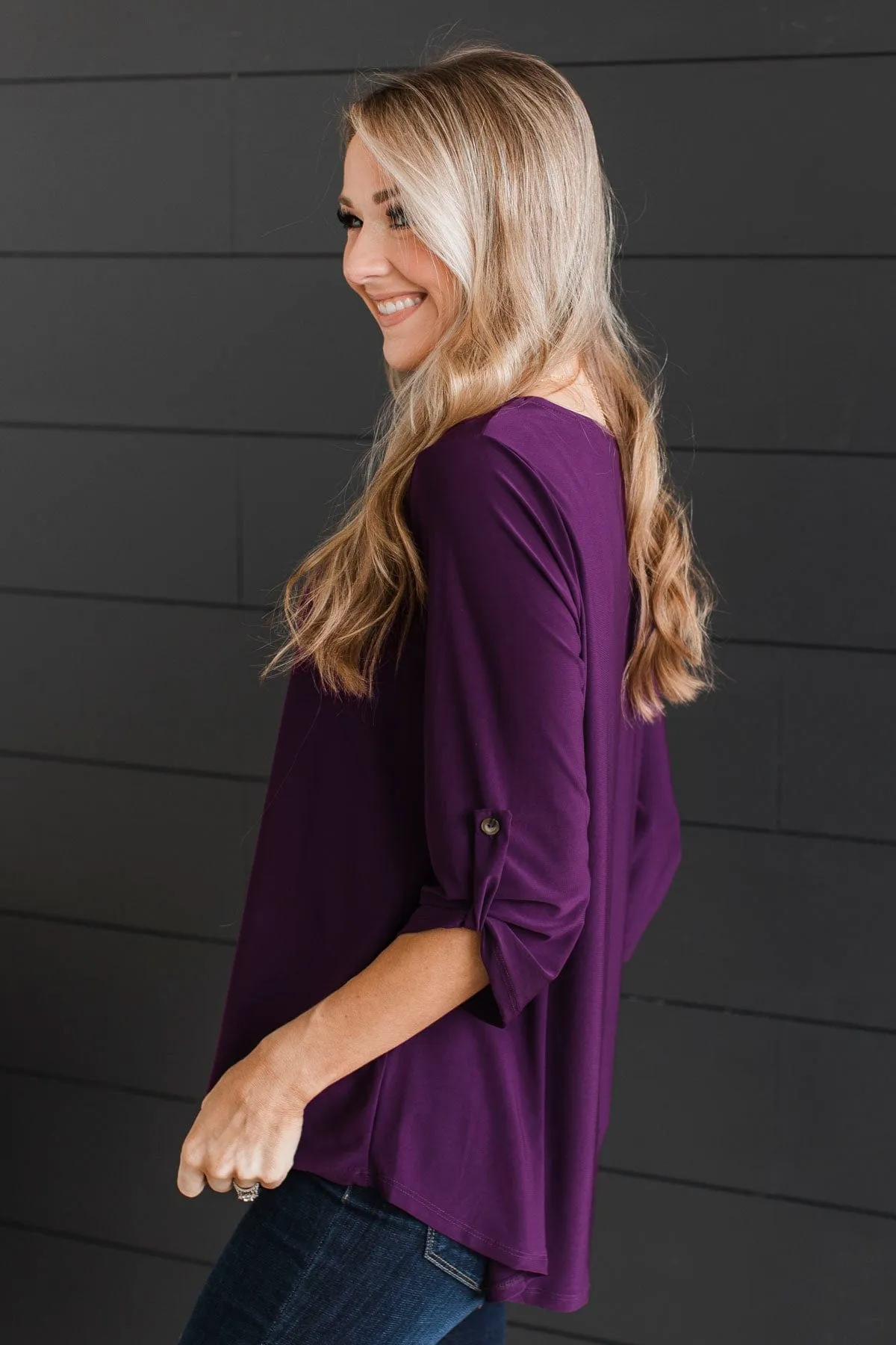 Getting Excited V-Neck Top- Plum