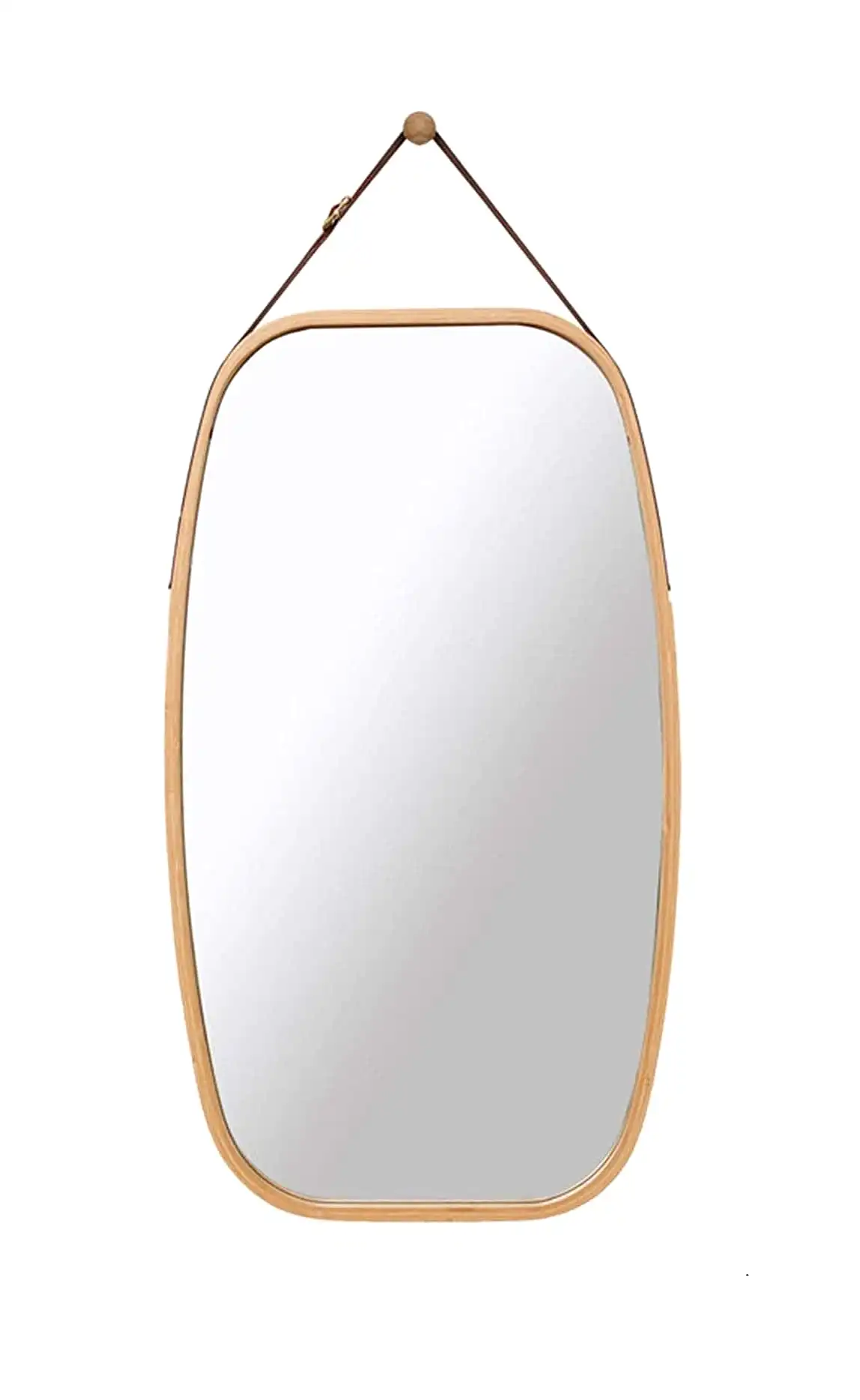 Hanging Full Length Wall Mirror - Solid Bamboo Frame and Adjustable Leather Strap for Bathroom and Bedroom