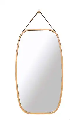 Hanging Full Length Wall Mirror - Solid Bamboo Frame and Adjustable Leather Strap for Bathroom and Bedroom