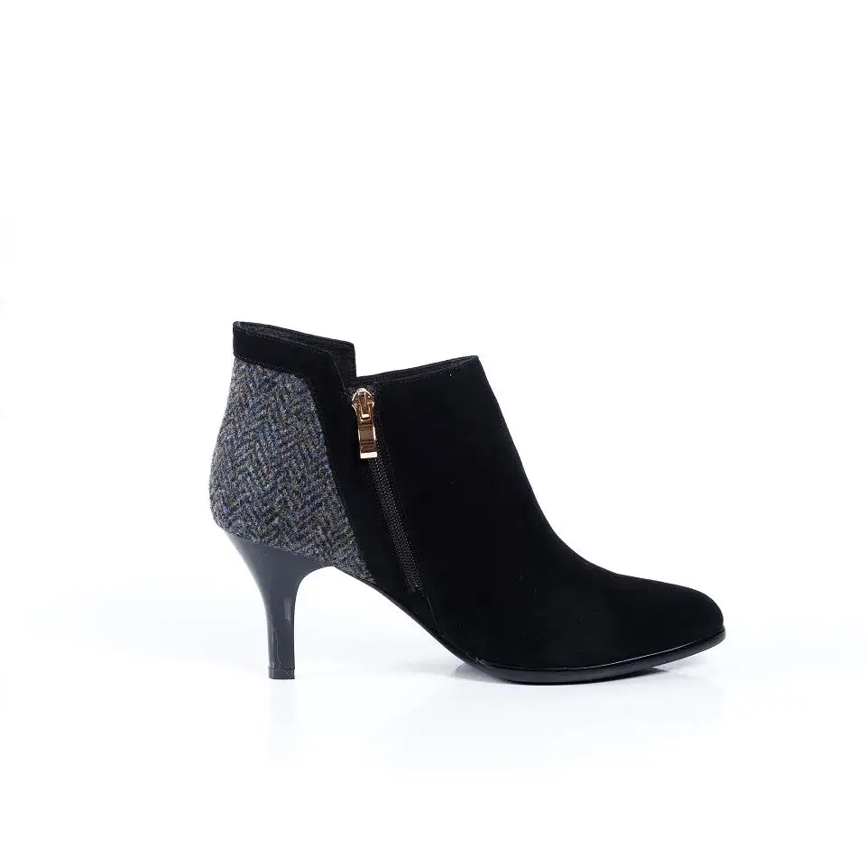 Harris Tweed & Sheepskin Pointed Heel Ankle Boots [2 Colors]