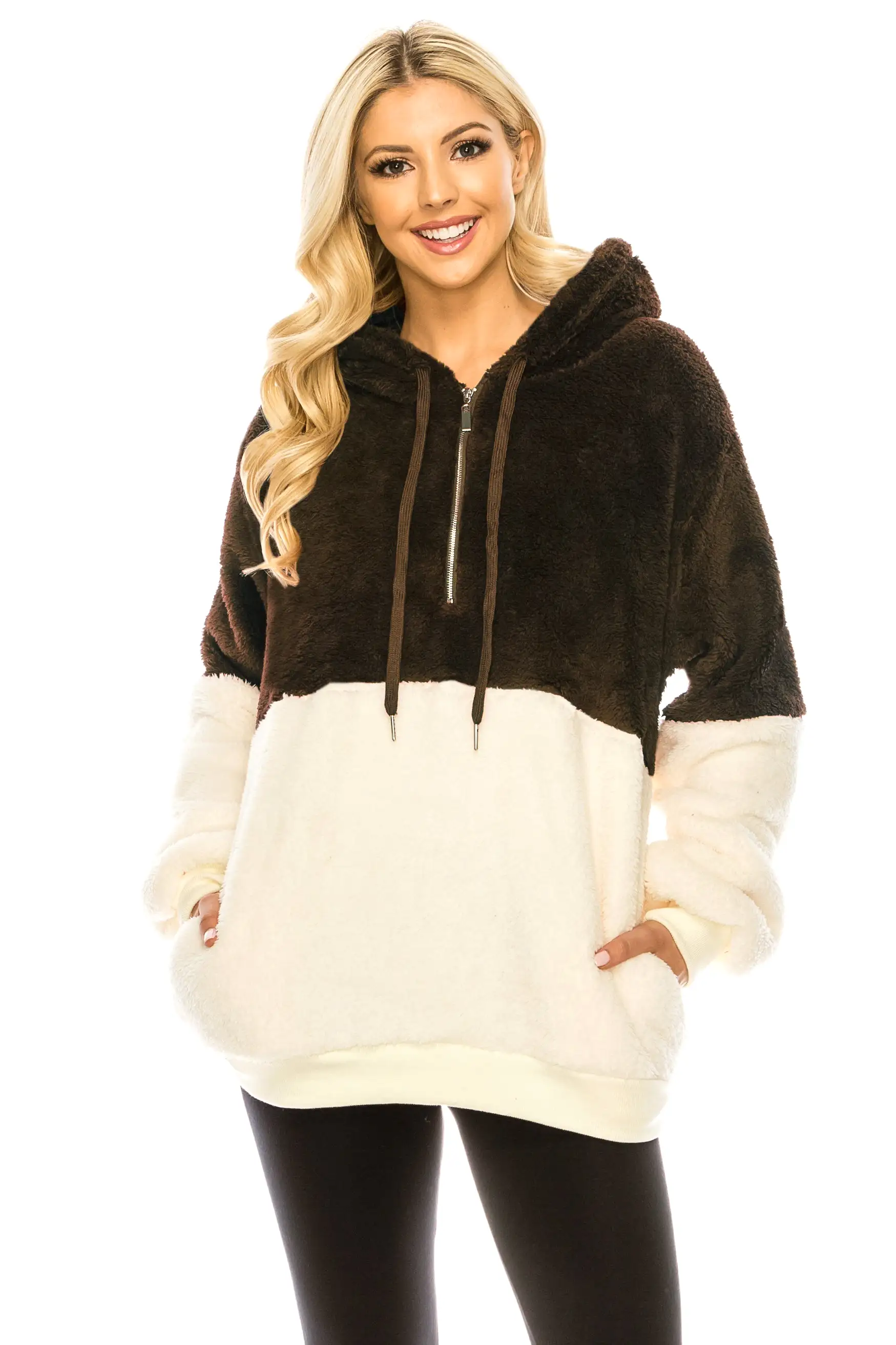 Haute Edition Women's Colorblock and Solid 1/4 Zip Sherpa Hoodie