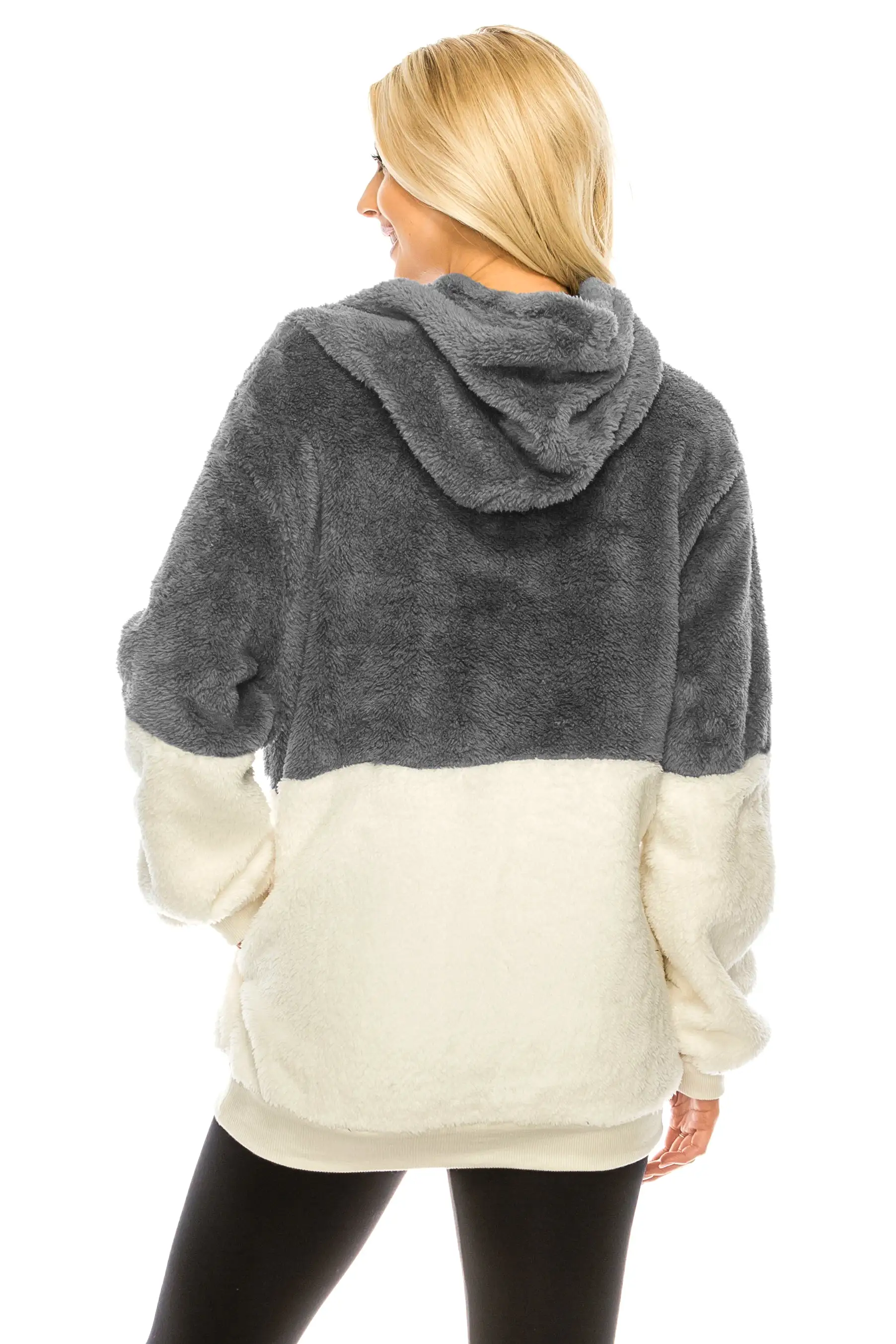 Haute Edition Women's Colorblock and Solid 1/4 Zip Sherpa Hoodie