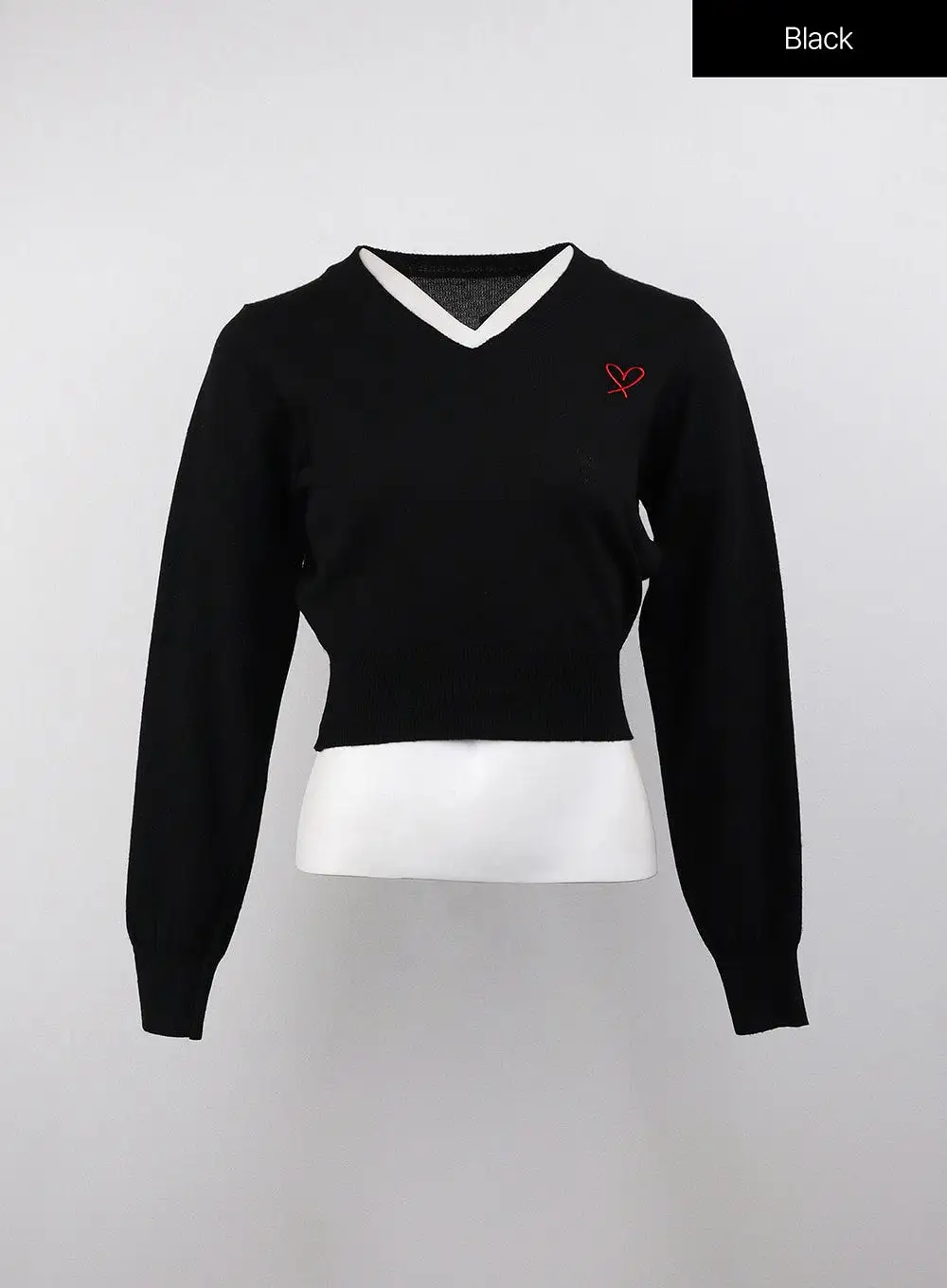 Heart Embroidered V-Neck Crop Sweater OJ416