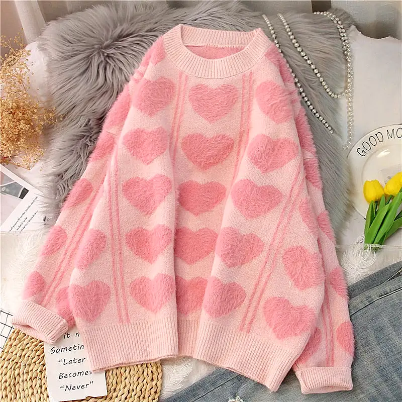 heart print oversized sweater - Cupcake