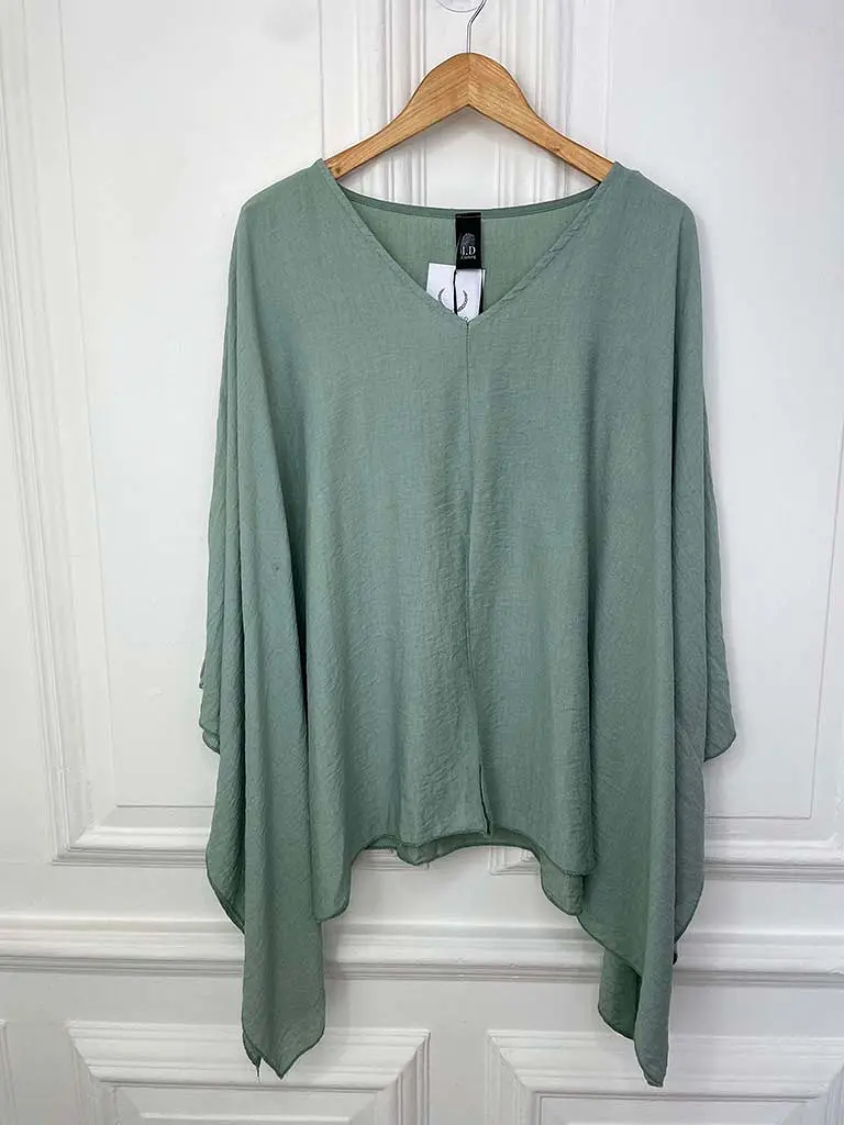 I.D Split Front V-Neck Top - Sage